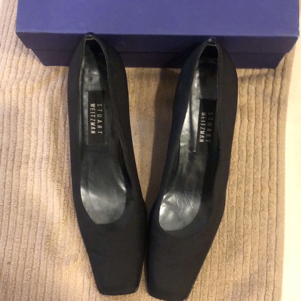 Stuart Weitzman Cordine and patent leather heels.